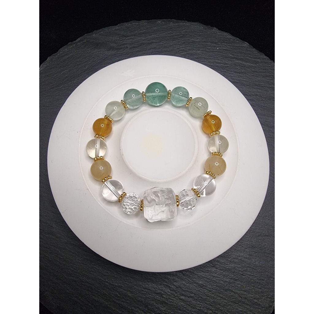 Gelang Batu Mix Crystal Quartz Full Natural Bead 9 Tails Fox HQ 9-11mm F1457