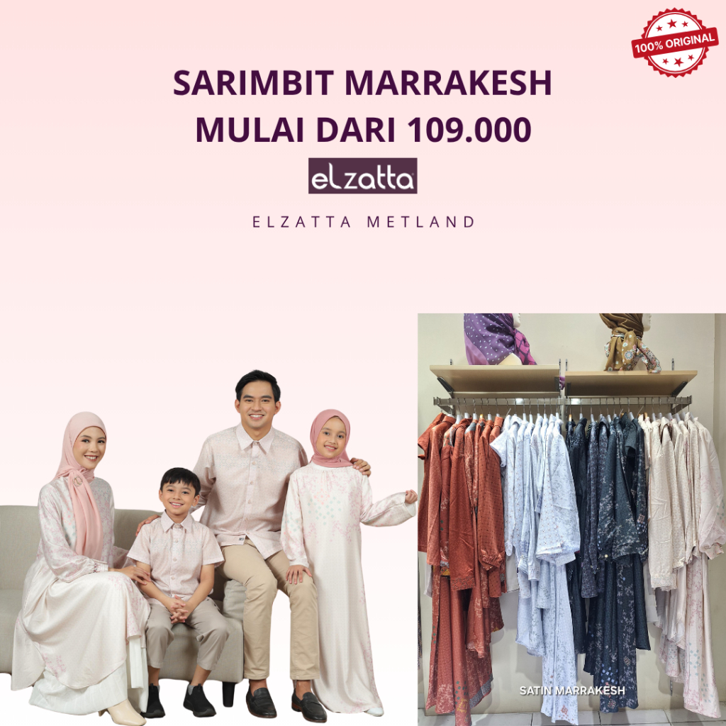 SARIMBIT SATIN MARRAKESH TERACOTTA DAN SILVER GREY Elzatta Baju muslim couple keluarga elegant terba