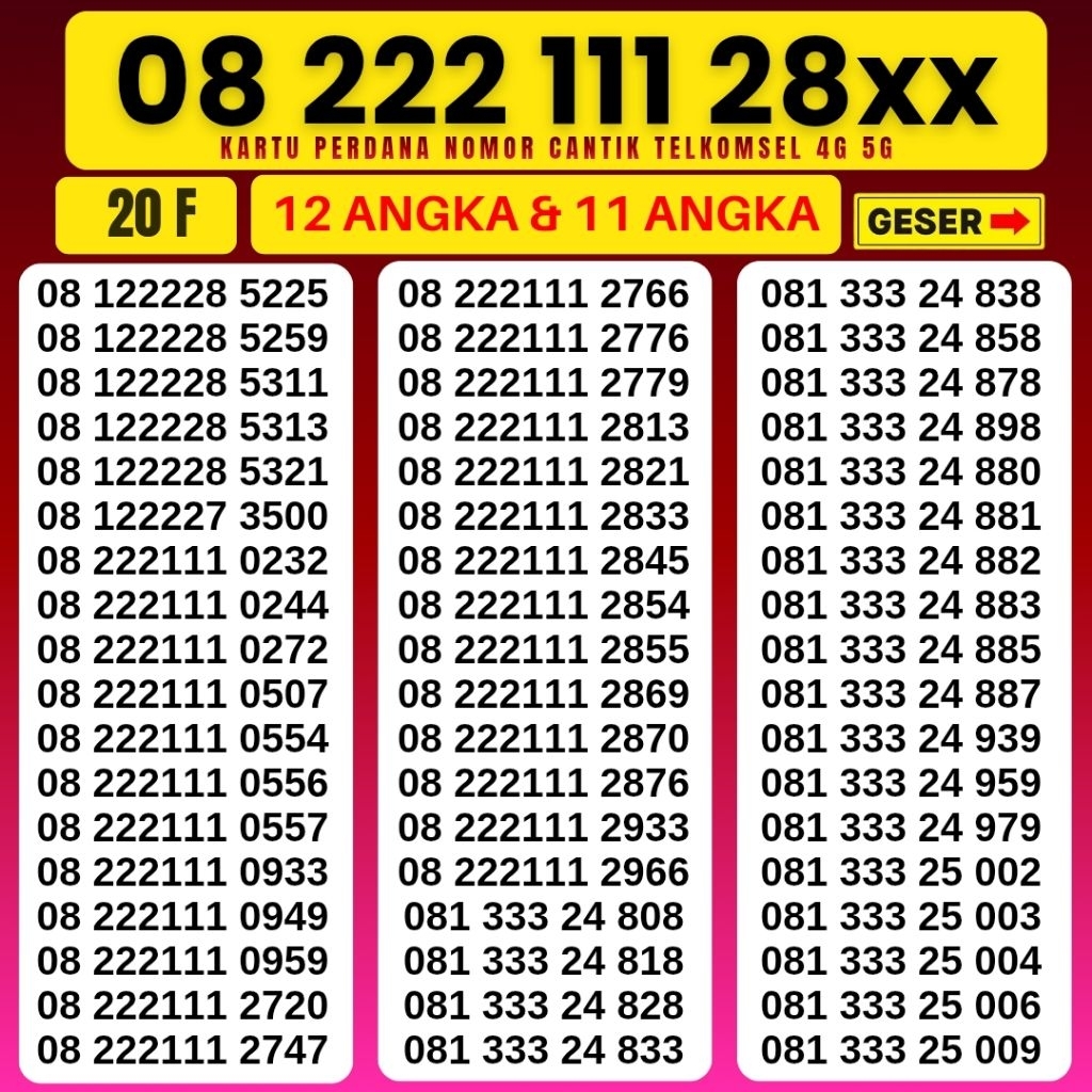 Nomor Cantik Simpati Telkomsel 4G 5G Kartu Perdana Telkomsel Simpati Nocan Simpati Nomer Cantik Telk