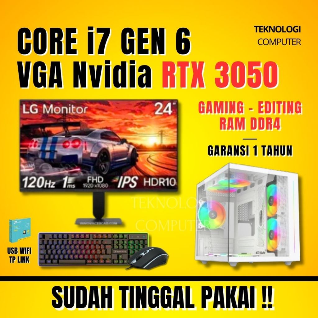 Core i7 | DDR 4 | GEN 6 | VGA RTX 3050 | Full Set | PC Rakitan | Komputer CPU | PC Gaming Editing