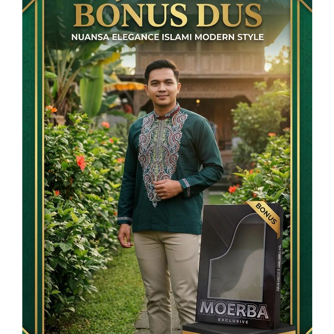 SumberRejekiJeans (BONUS DUS) MOERBA Baju Koko Pria Lengan Panjang Bordir Badan Warna Hijau Tosca 07