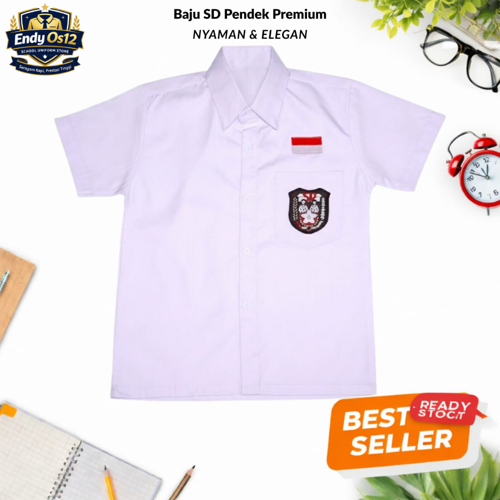Kemeja SD Lengan Pendek Putih Premium | Seragam Sekolah Anak Adem Nyaman Baju SD Lengan Pendek Putih