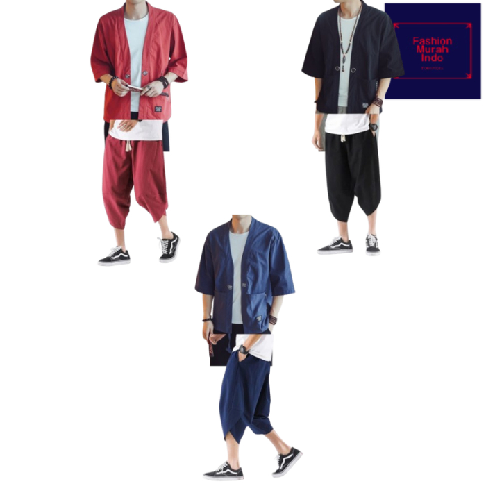 Kimono set setelan celana polos harem unisex pria wanita jepang jejepangan japanese harajuku gaya st