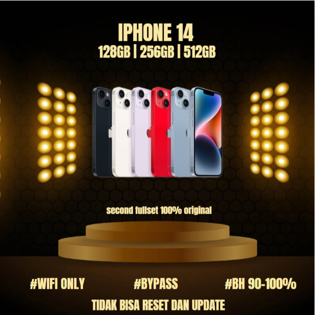 HP IPHONE 14 WIFI ONLY 128GB/256GB/512GB Bekas Second Original Mulus Fullset Game/Live/Merekam Vide