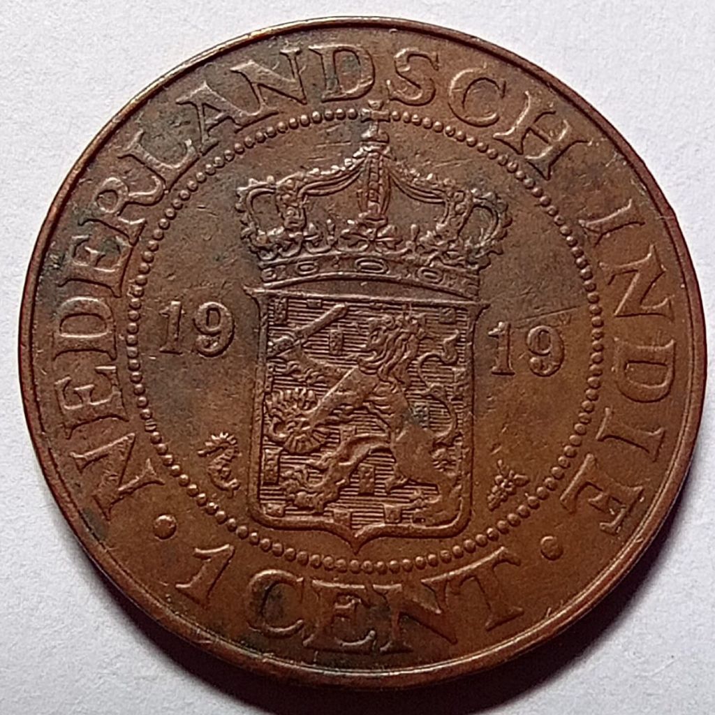 uang koin 1 cent benggol tahun 1919 bekas bagus asli