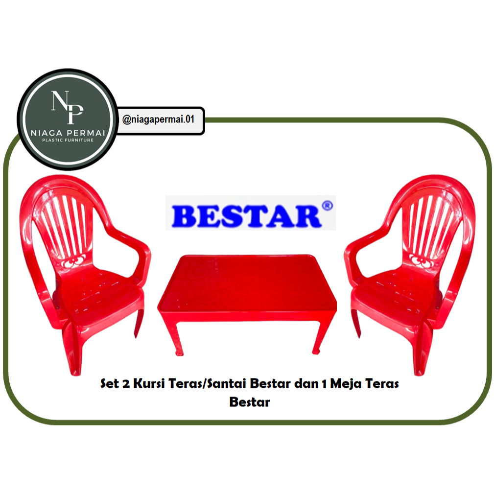 Set 2 Kursi Teras/Santai Plastik dan 1 Meja Teras Bestar
