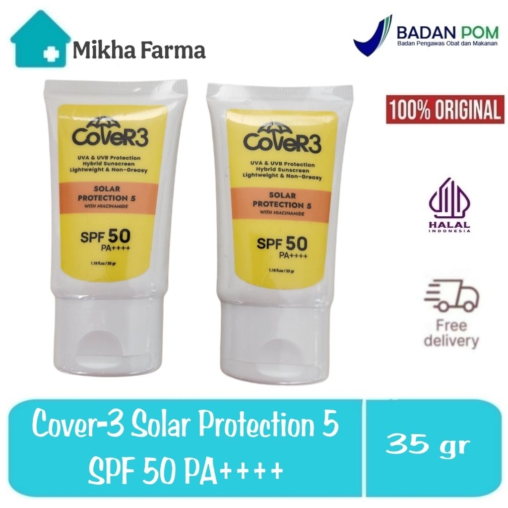Cover 3 Solar Protection 5 Niacinamide 35 gr (tube) - sunscreen pencerah pemutih pelembab - krim tab