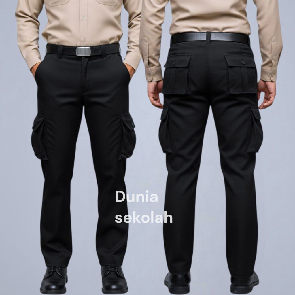 Celana Hitam PDL Lapangan Saku 6 Timbul Brimob Satpam Security Pramuka Bahan Rapilo Tebal Premium