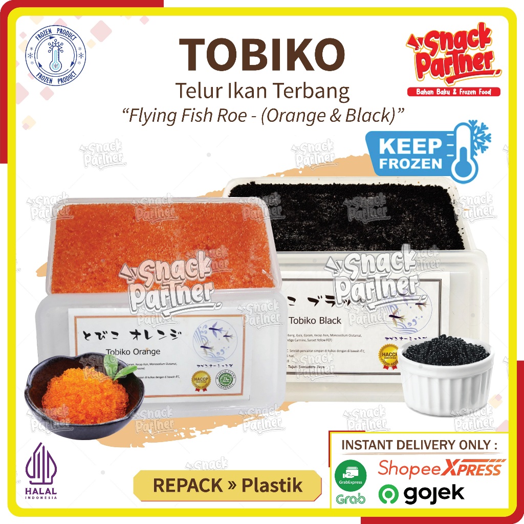TOBIKO PREMIUM ORANGE & BLACK Repack 50 100 GR (PENGIRIMAN INSTANT ONLY) - Telur Ikan Terbang Flying