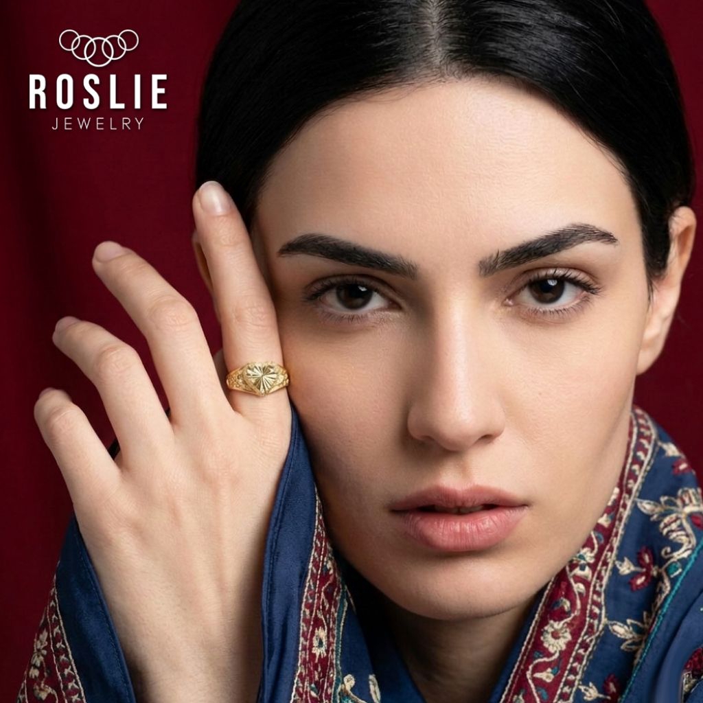 Cincin Dubai Ukir Love Bold Gold (One Size / All Size) Tidak Mudah Karat - Roslie Jewelry