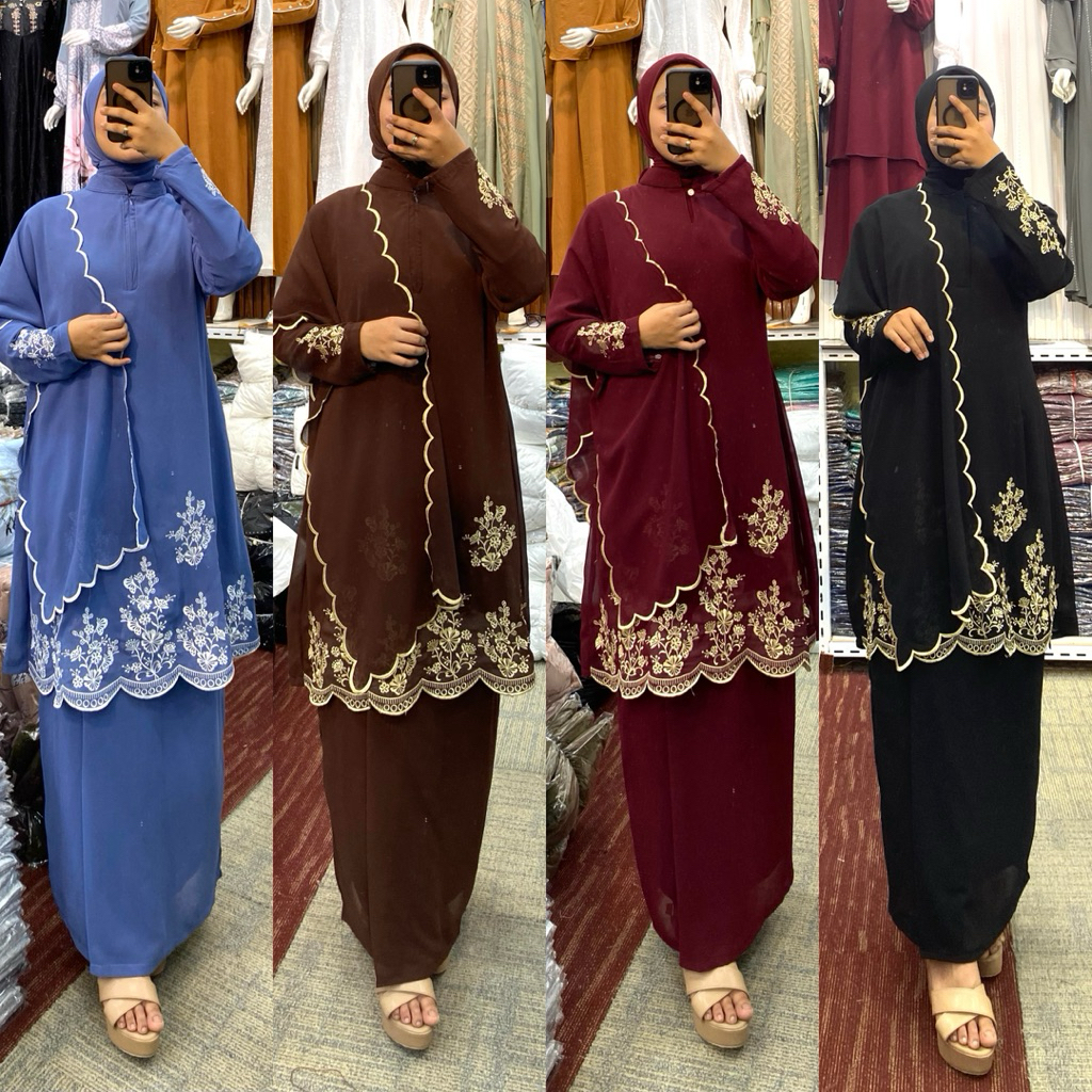 Set Kurung Melayu Bordir Include Hijab dan Selendang by Yulia HD