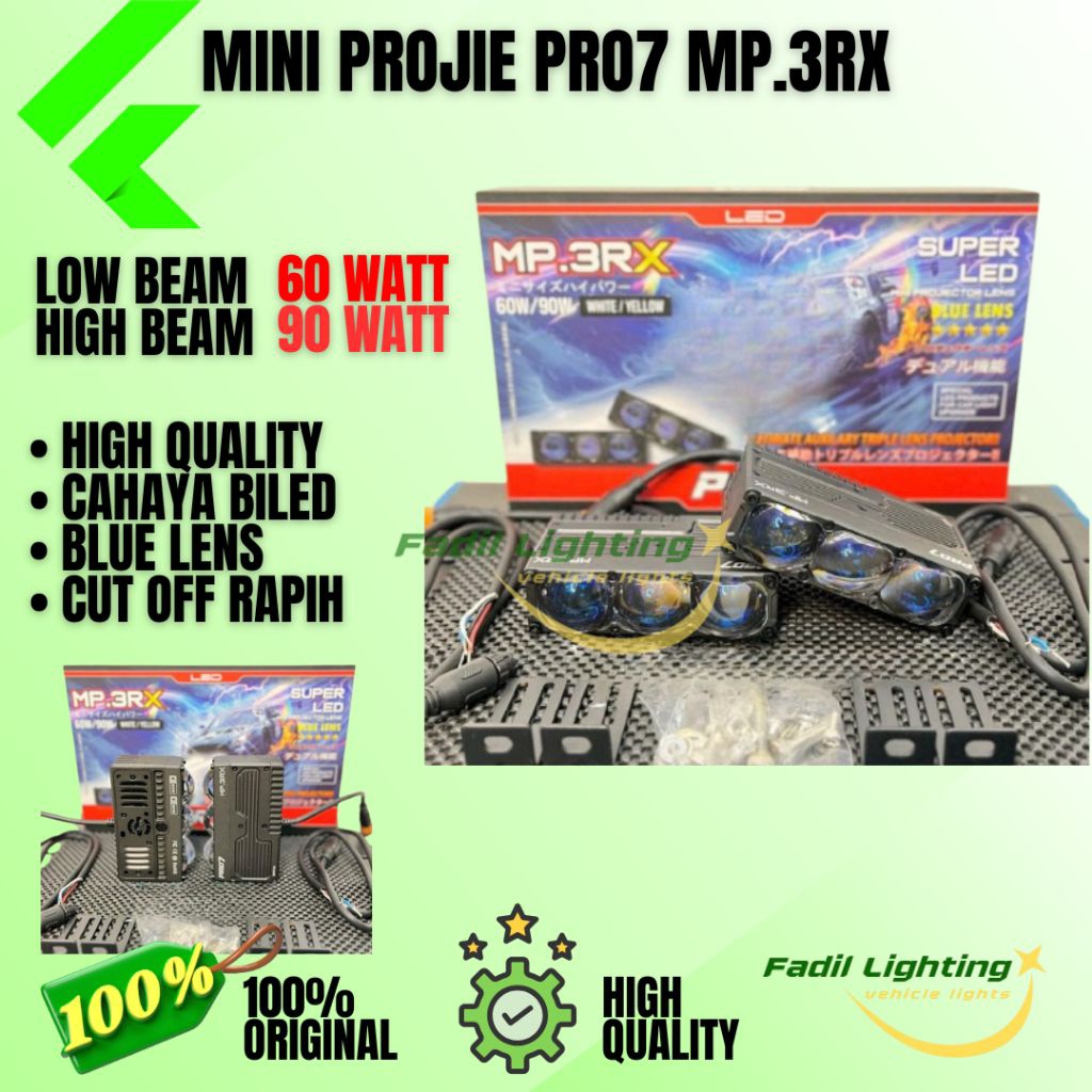 ORIGINAL MINI PROJIE MINI LASER PRO7 MP.3RX LAMPU SOROT 3 MATA LAMPU KABUT 60-90 WAT 2 CAHAYA MOTOR 