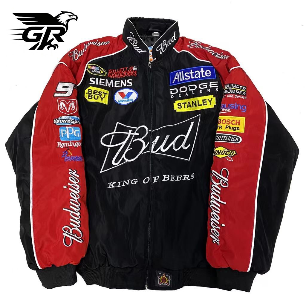 GR Jaket Baseball Pria Budweiser F1 Premium OOTD Coat Bordir Retro Regular Fit Jacket Pasangan Casua