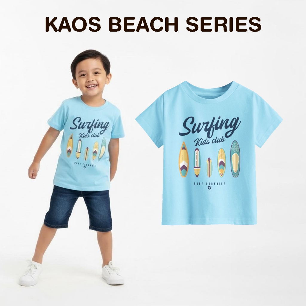 Kaos Anak Laki-laki dan Perempuan Unisex Motif Surfing