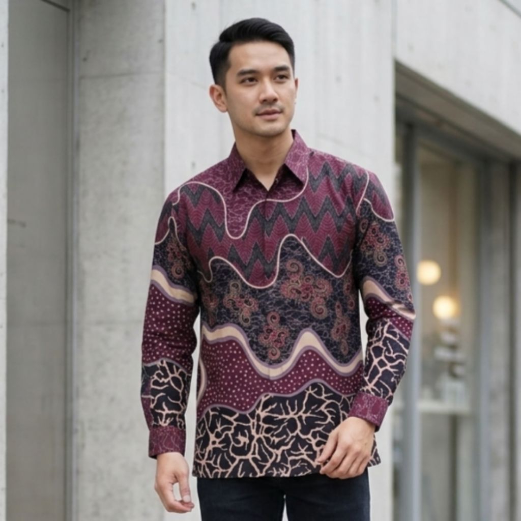 Batik Pria Lapis Furing Lengan Panjang Burgandi Bahan Katun Solo Reguler – Seragam Batik Pria Pesta 