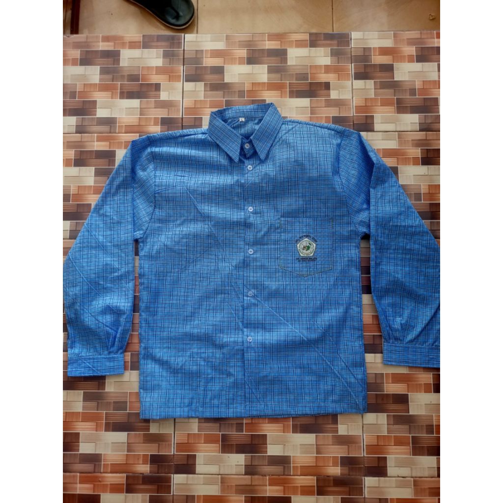 BAJU SERAGAM KOTAK KOTAK SEKOLAH SD MI MOTIF CK 14 BIRU LAUT