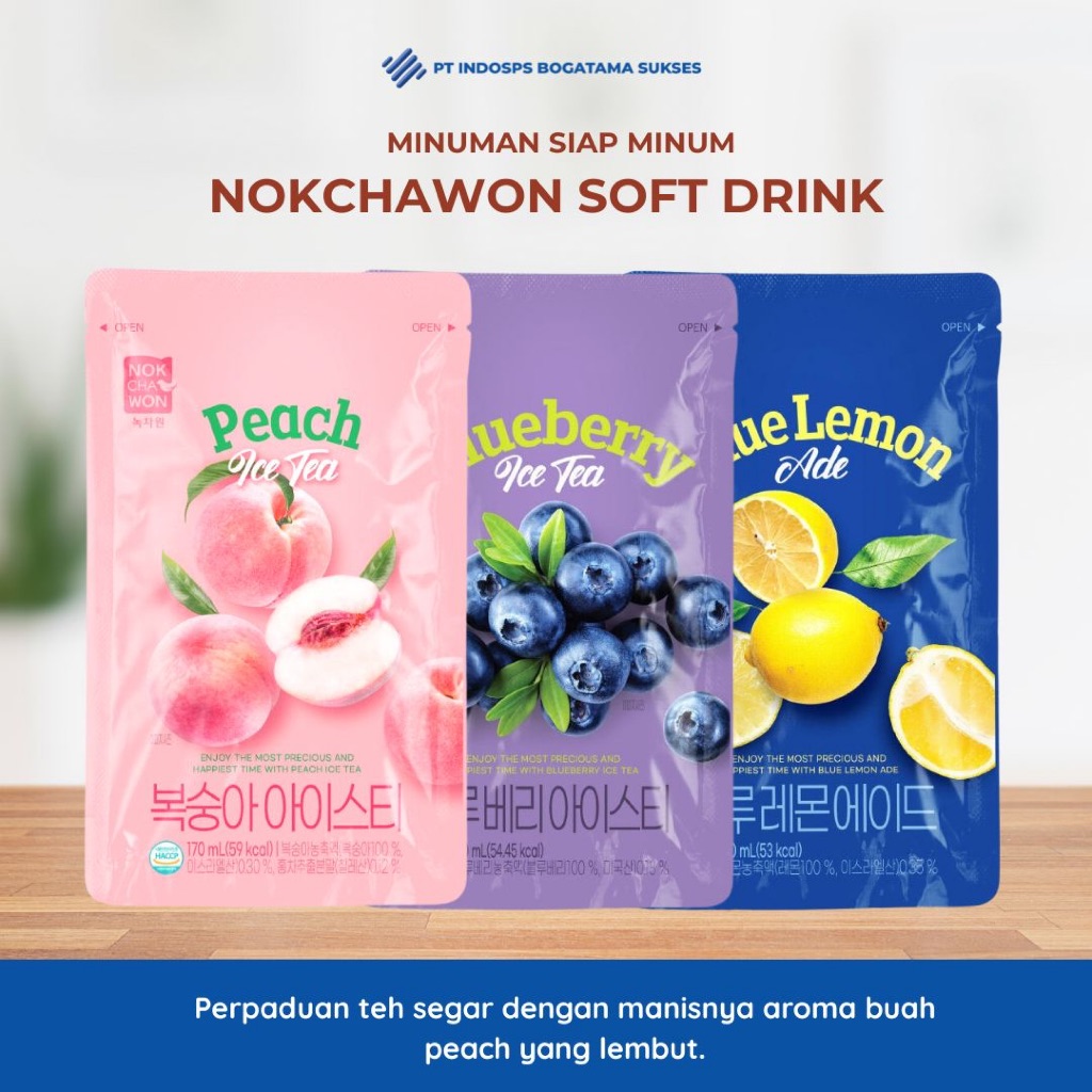 Minuman Korea Siap Minum | Nokchawon Peach Ice Tea | Blue Lemonade | Blueberry Ice Tea | Soft Drink 