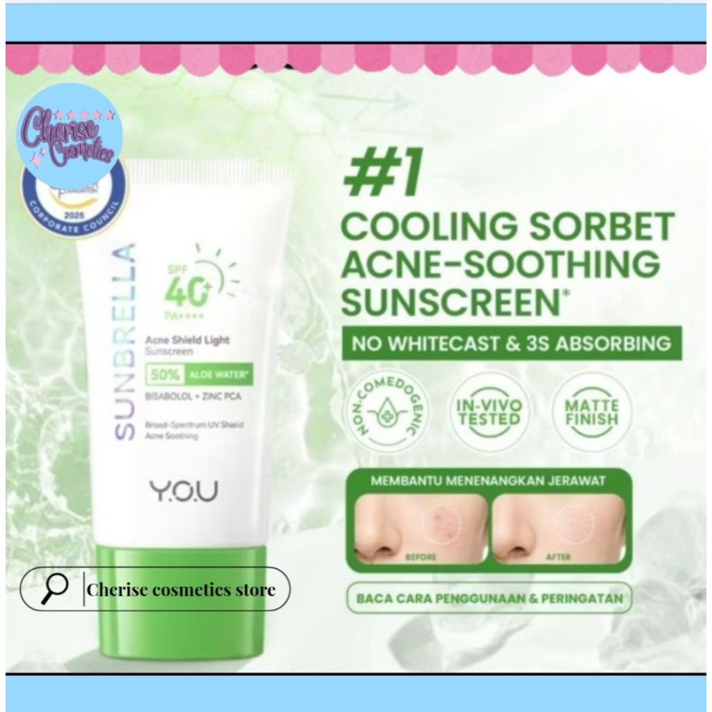 YOU Sunscreen Acne Shield 30ml - Ringan, Tidak Berminyak, Menenangkan Kulit