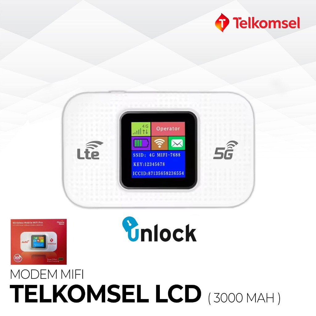 Modem MIFI Telkomsel LCD 5G LTE 3000MAh all operator