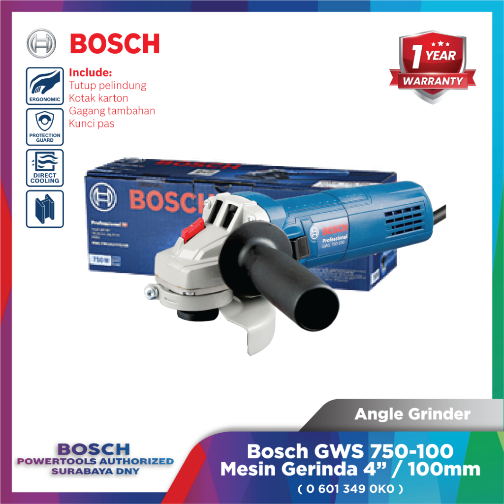 Mesin Gerinda 4" Bosch GWS 750-100 Slide Switch Heavy Duty