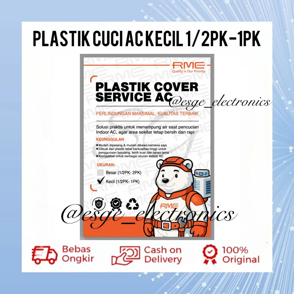 ORIGINAL PLASTIK SERVIS AC RME UKURAN 1/2PK-1PK PLASTIK CUCI AC PLASTIK MENCUCI AC PLASTIK COVER