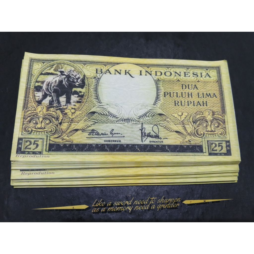SOUVENIR UANG KUNO 25 RUPIAH BADAK