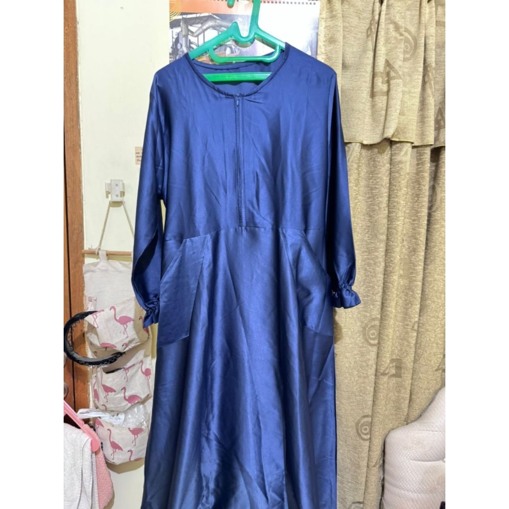 [PRELOVED] Baju Gamis Inner Satin Baju Dress Baju Muslim - Navy