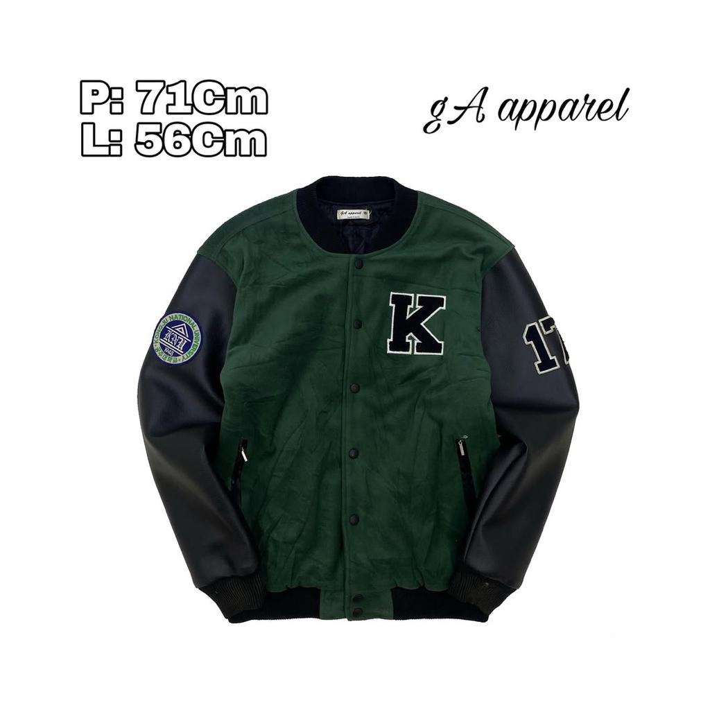 J122 Jaket Varsity University Leather Kongju Inisial K Original Kulit Casual Kampus Bordir Towel 17 