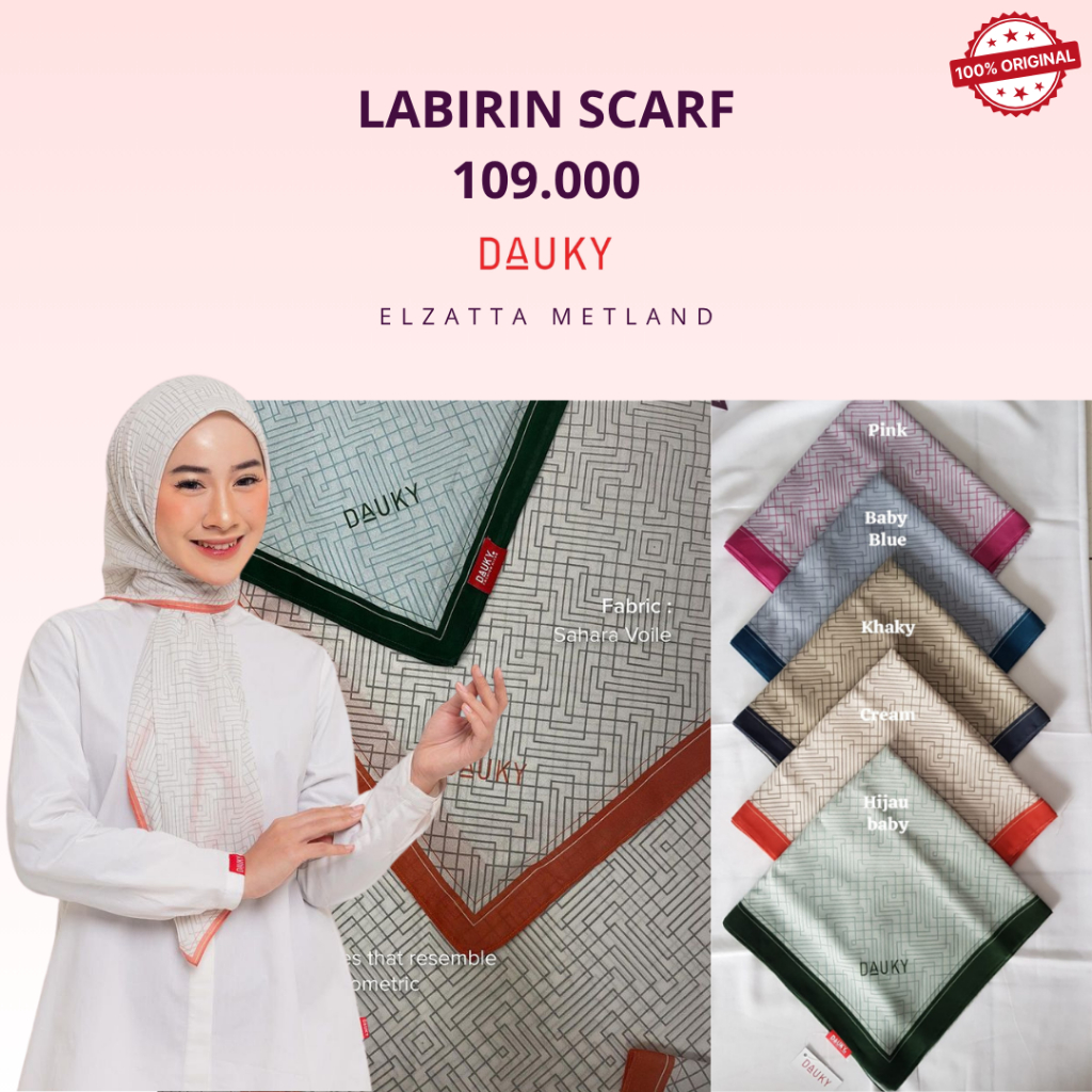 Dauky  Labirin Scarf  Jilbab Segi Empat Kerudung Dauky Motif hijab elzatta dauky bahan voal halus