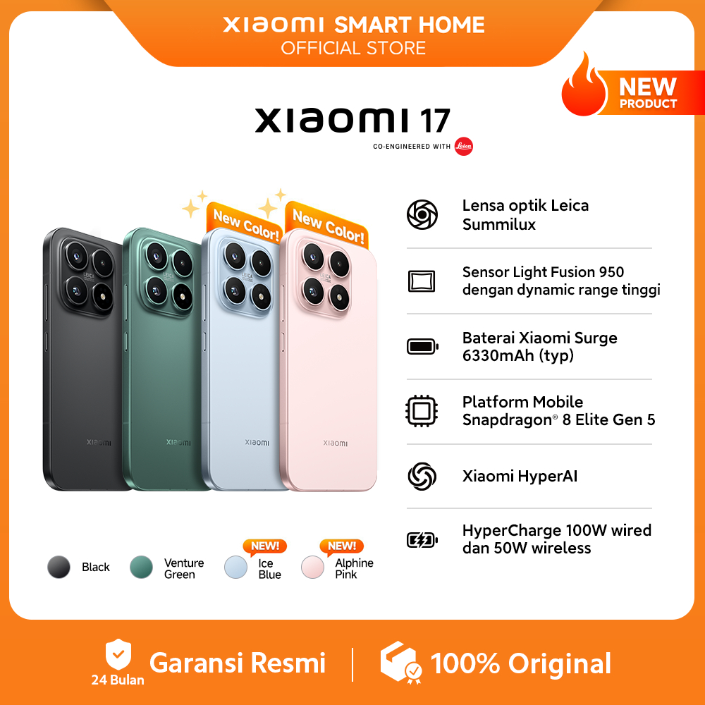 Xiaomi 17 (12GB/256GB) (12GB/512GB) Lensa Optik Leica Summilux | Sensor Light Fusion 950 dengan Dyna