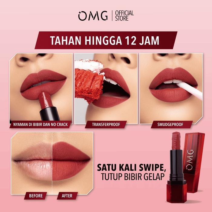OMG OH MY GLAM Staymatte Transferproof Lipstick - Lipstik Tahan Lama Hingga 12 Jam - Warna Pigmented