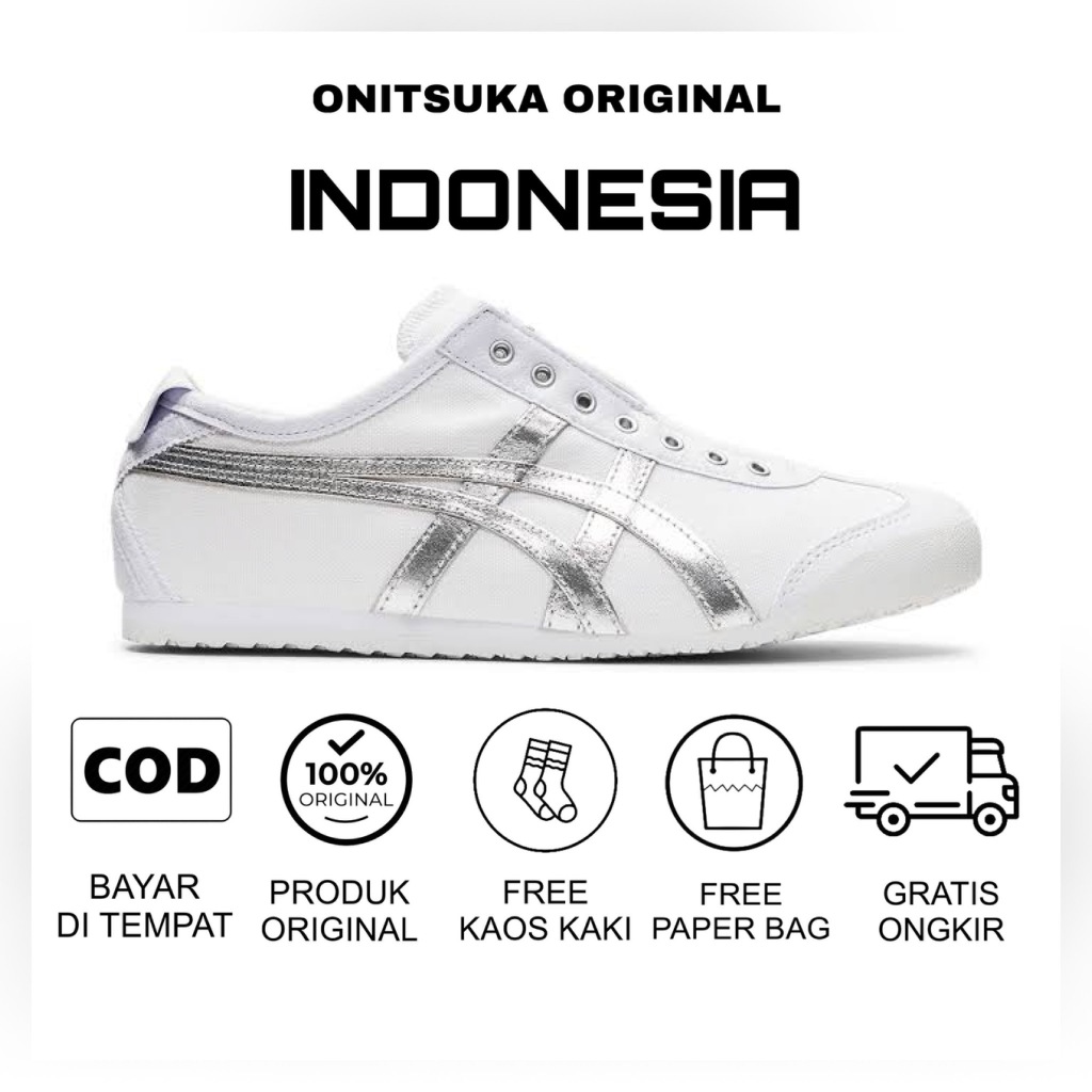 Sepatu Onitsuka Slip On White Silver/ Sepatu Pria/ Sepatu Wanita/ Sneakers