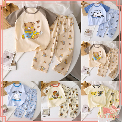 UNIKID SETELAN ANAK LAKI LAKI 0-6 TAHUN PIYAMA ANAK LAKI BAJU ANAK COWOK KATUN BAJU PENDEK DAN CELAN