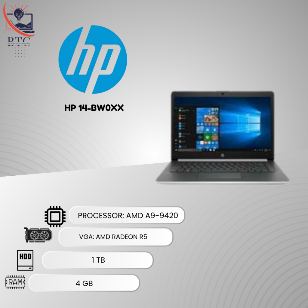 HP 14-bw0xx AMD A9-9420 Laptop Murah Siap Pakai untuk Kerja Ringan, Sekolah & Browsing, VGA Radeon R