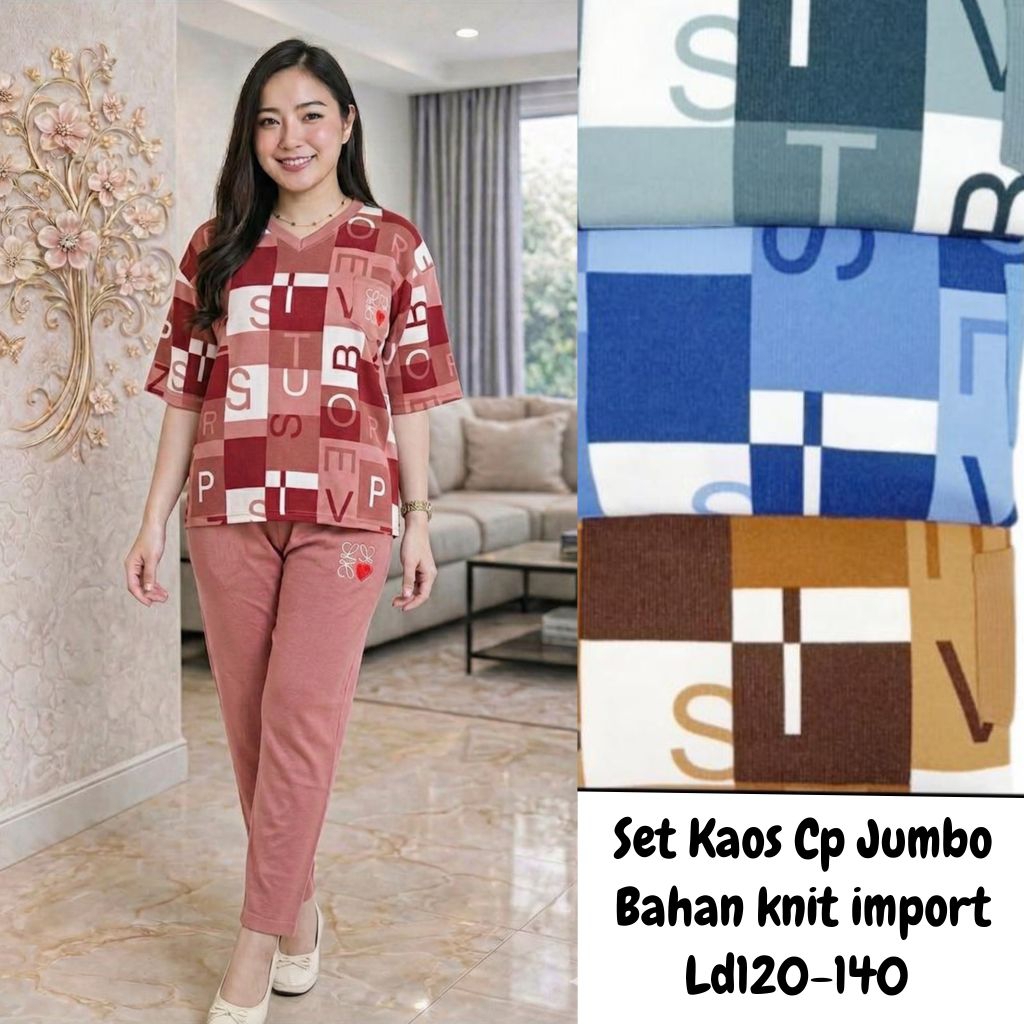 Set Atasan leher V import / JK kaos wanita bordir babyterry fit to xl