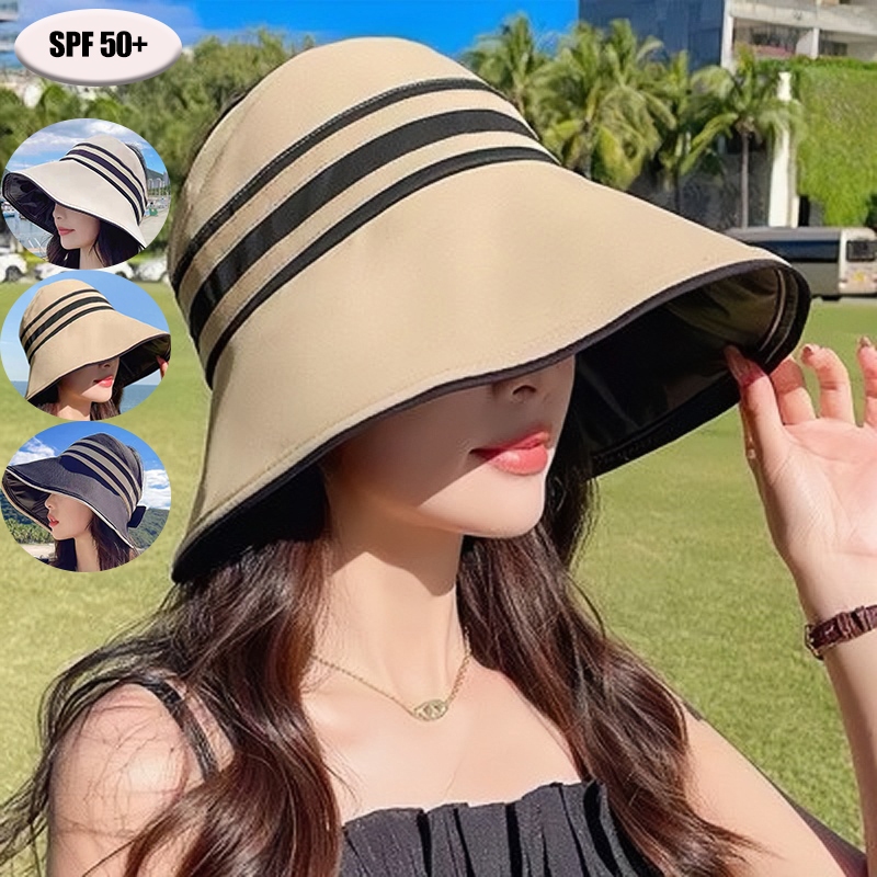 Topi pantai wanita berhijab Topi Visor Fashion Lipat Besar Musim Panas