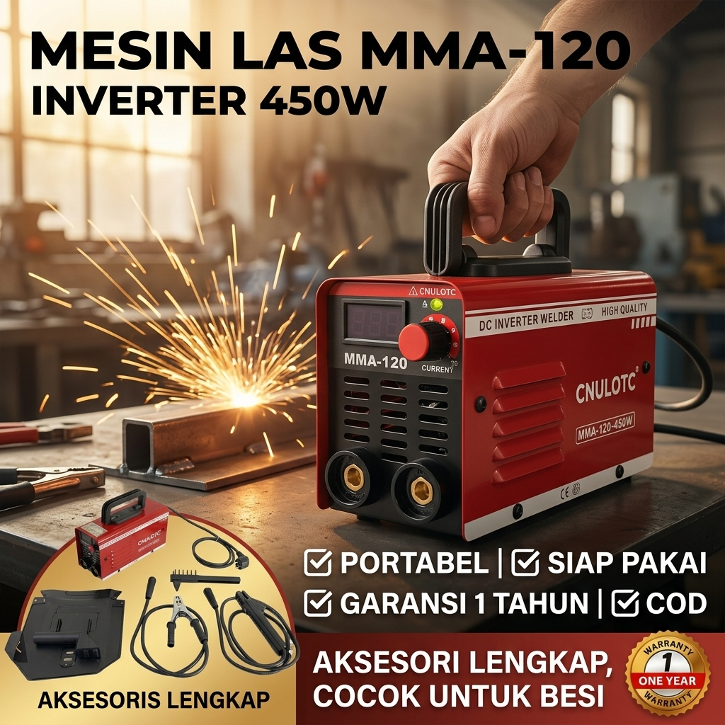 CNULOTC Portabel Mini MESIN LAS MMA120 ALAT LAS BESI MINI 450W TRAVO LAS