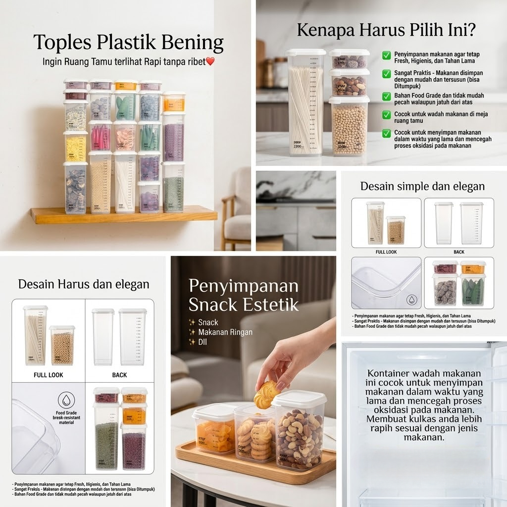Toples Aesthetic - Toples Plastik Murah Bening Kotak Kecil Makanan Ringan Unik Kulkas