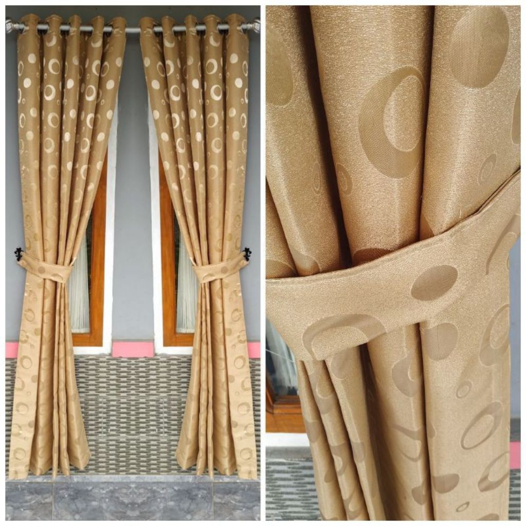 Gorden Jendela Smokring Motif Embos Polkadot Gorden Pintu Tirai Minimalis