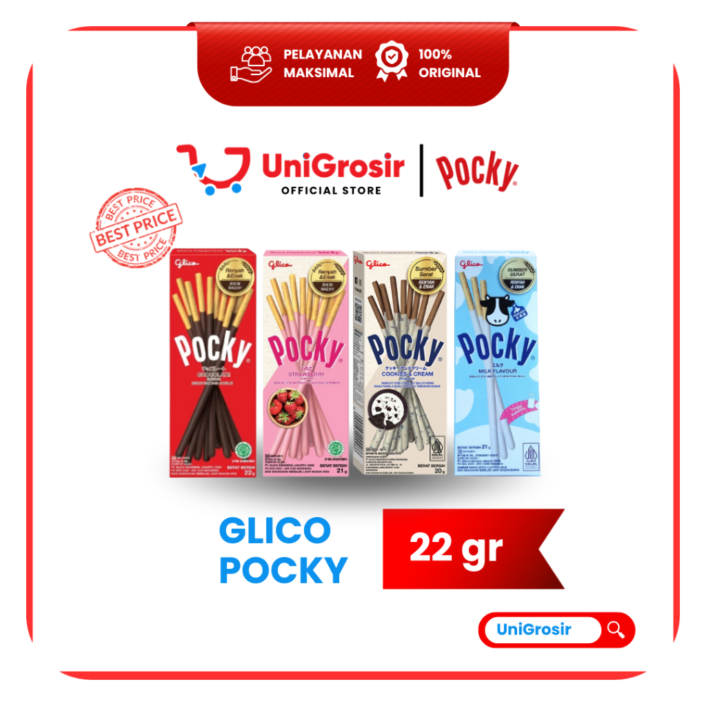 [UniGrosir] GLICO POCKY MINI STICK CHOCOLATE STRAWBERRY COOKIES CREAM MILK ~ 20 gr 21 gr 22 gr