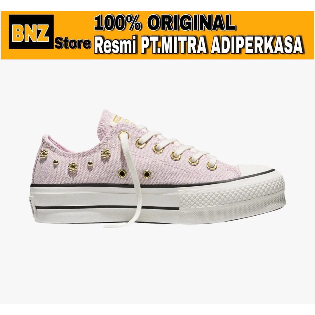 Sepatu Sneakers Wanita Converse CTAS Lift Platform Ox Heathered Glam Pink/Vintage White/Gold
