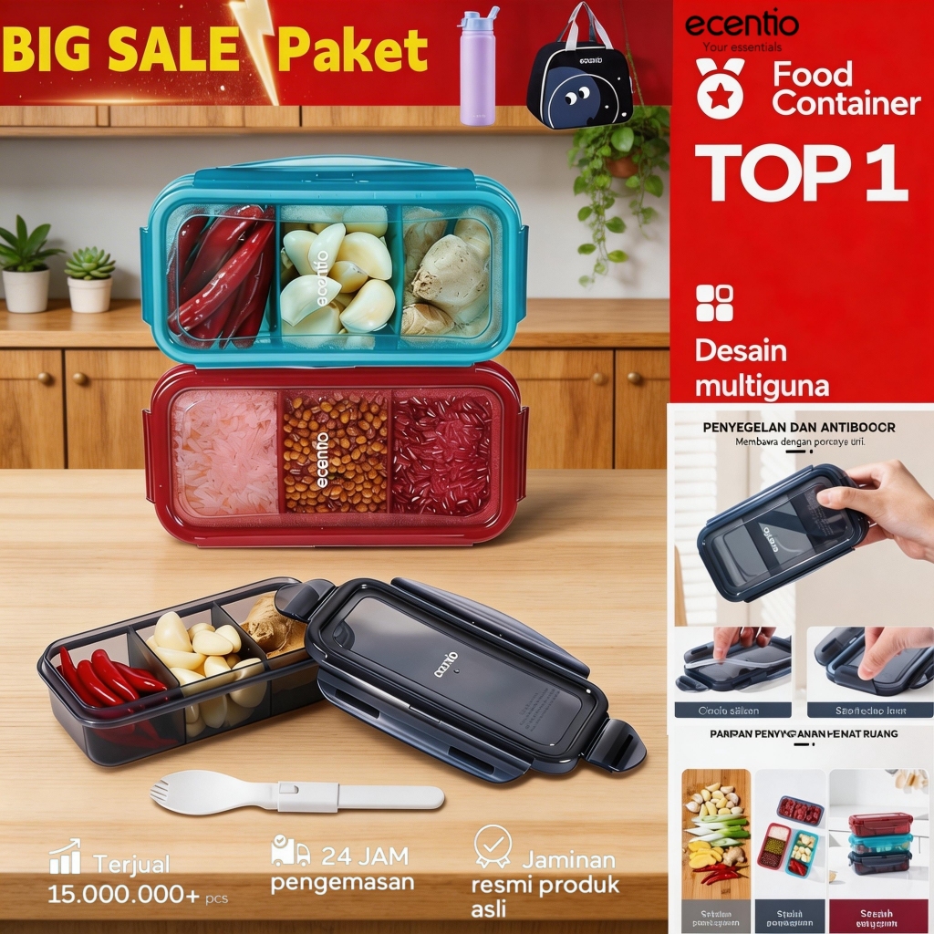 [Waktu Ngemil]ecentio kotak bekal serbaguna tempat bekal makan aman lunch box praktis, toples plasti