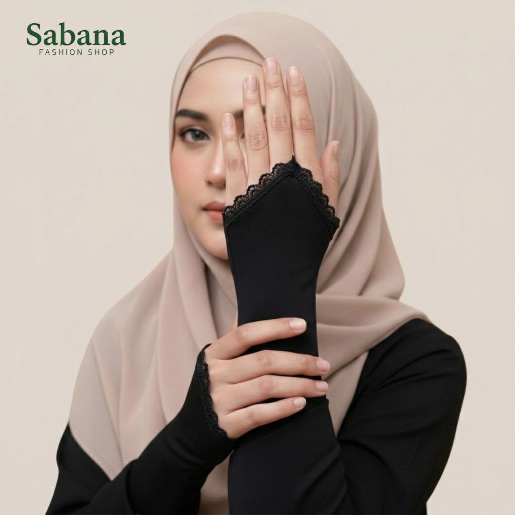 Handsock / Manset Tangan Muslimah – Ring Renda Hitam Cantik & Nyaman