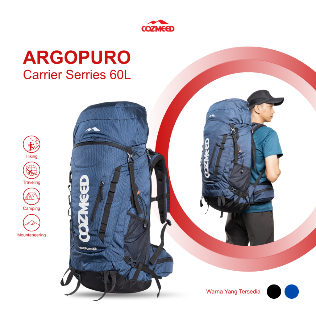 Cozmeed Tas Gunung Ransel Tas Carrier 60 Liter Pria Wanita Camping Hiking Argopuro 60L Free Cover Ba