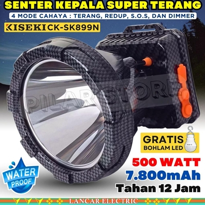 Kiseki CK-SK 899N Senter Kepala 500Watt Senter Kepala Cahaya Putih Free Lampu DC