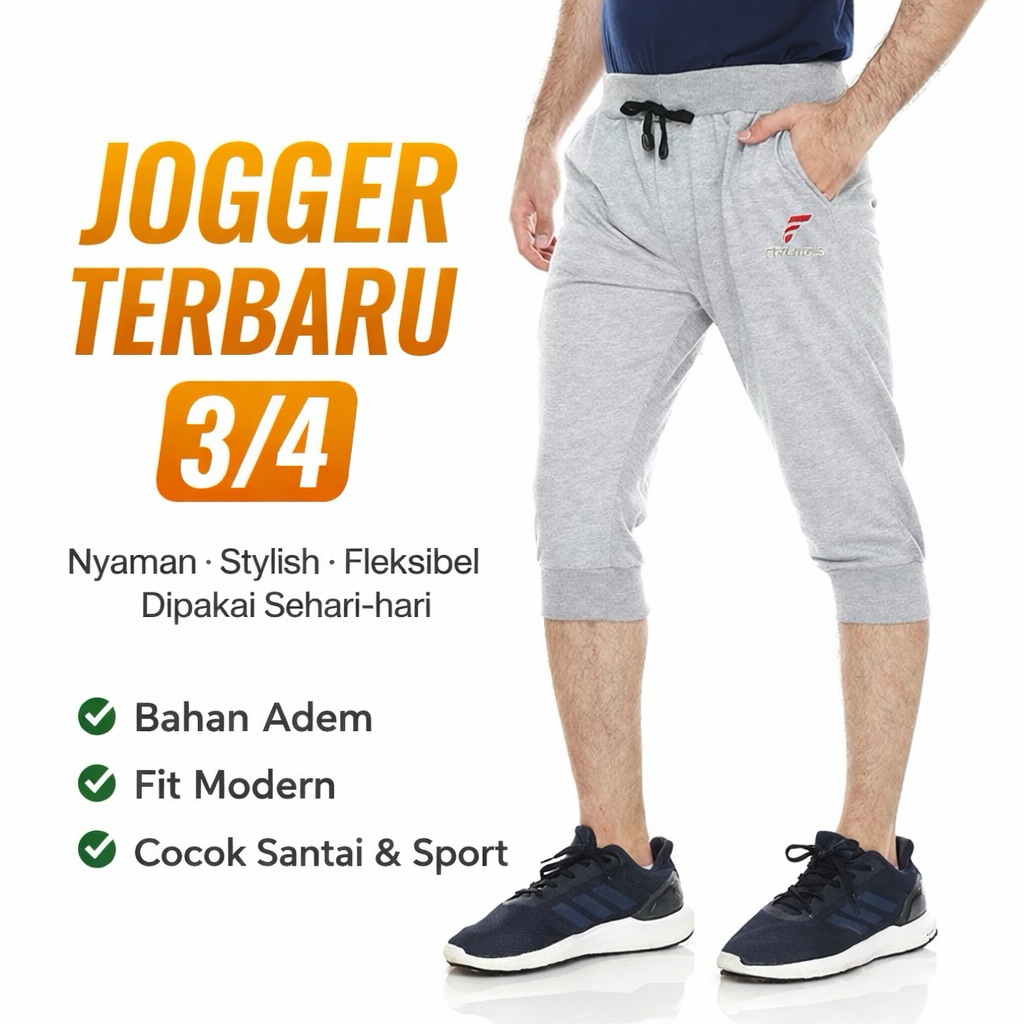 Celana 3/4 Olahraga Pria Dewasa-Celana Jogger Olahraga Lari Gym Pendek Lutut 3/4 Pria