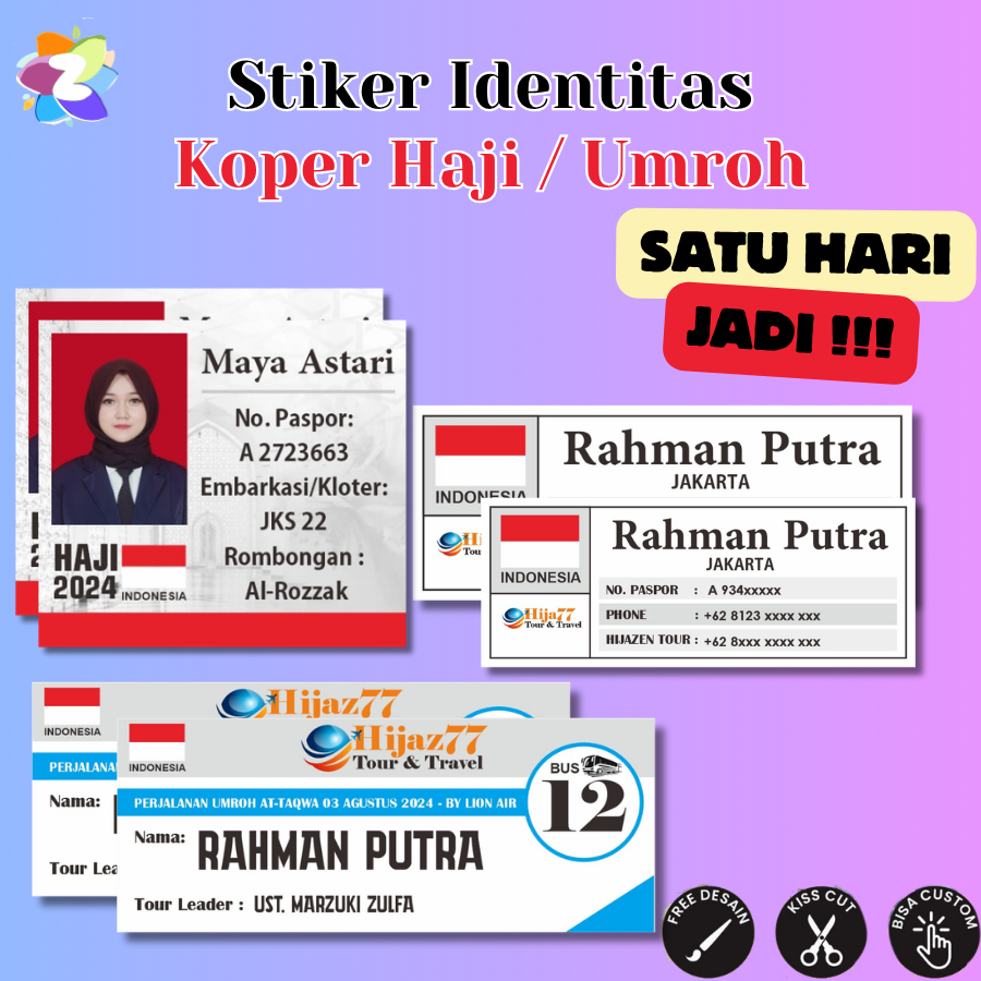 Zennida Cetak Sticker Identitas Koper Haji Umroh Bisa Pakai Foto Dan Nama Bahan Vinyl Anti Air