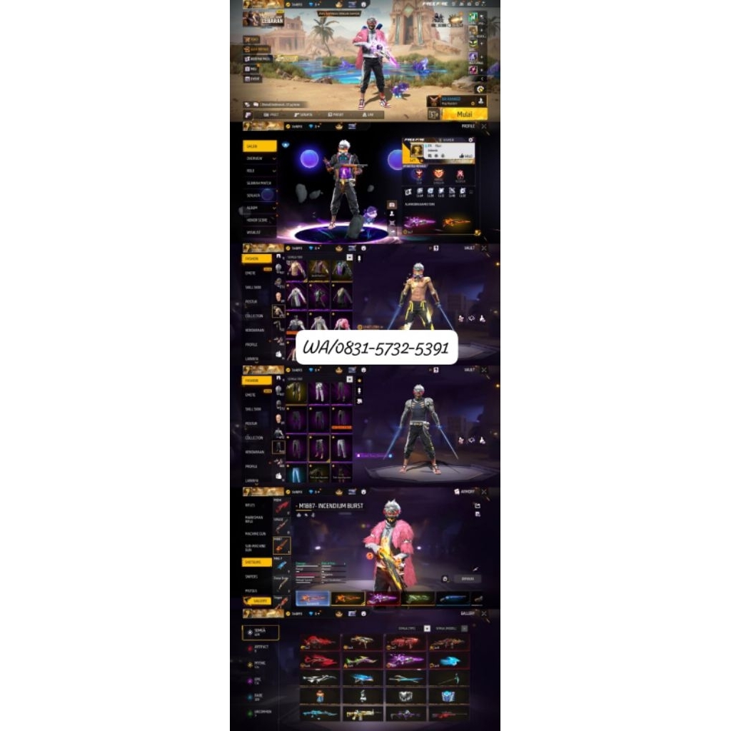 AKUN FF SULTAN-LEVEL TINGGI, SKIN LENGKAP READY AKUN FF MURAH-BAGUS FULL SKIN