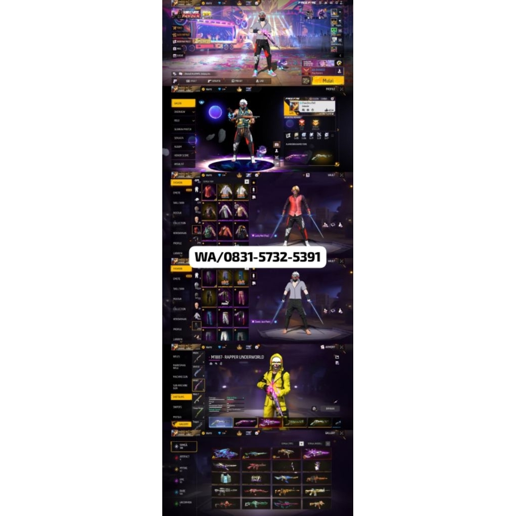 AKUN FF SULTAN-LEVEL TINGGI, SKIN LENGKAP READY AKUN FF MURAH-BAGUS FULL SKIN