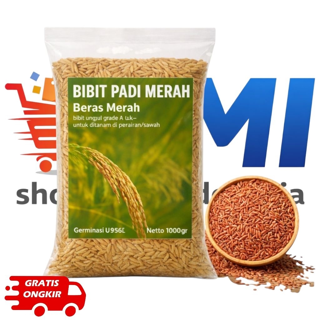 Bibit Padi Gogo Beras Merah Perairan Sawah Unggul 1000 Grm